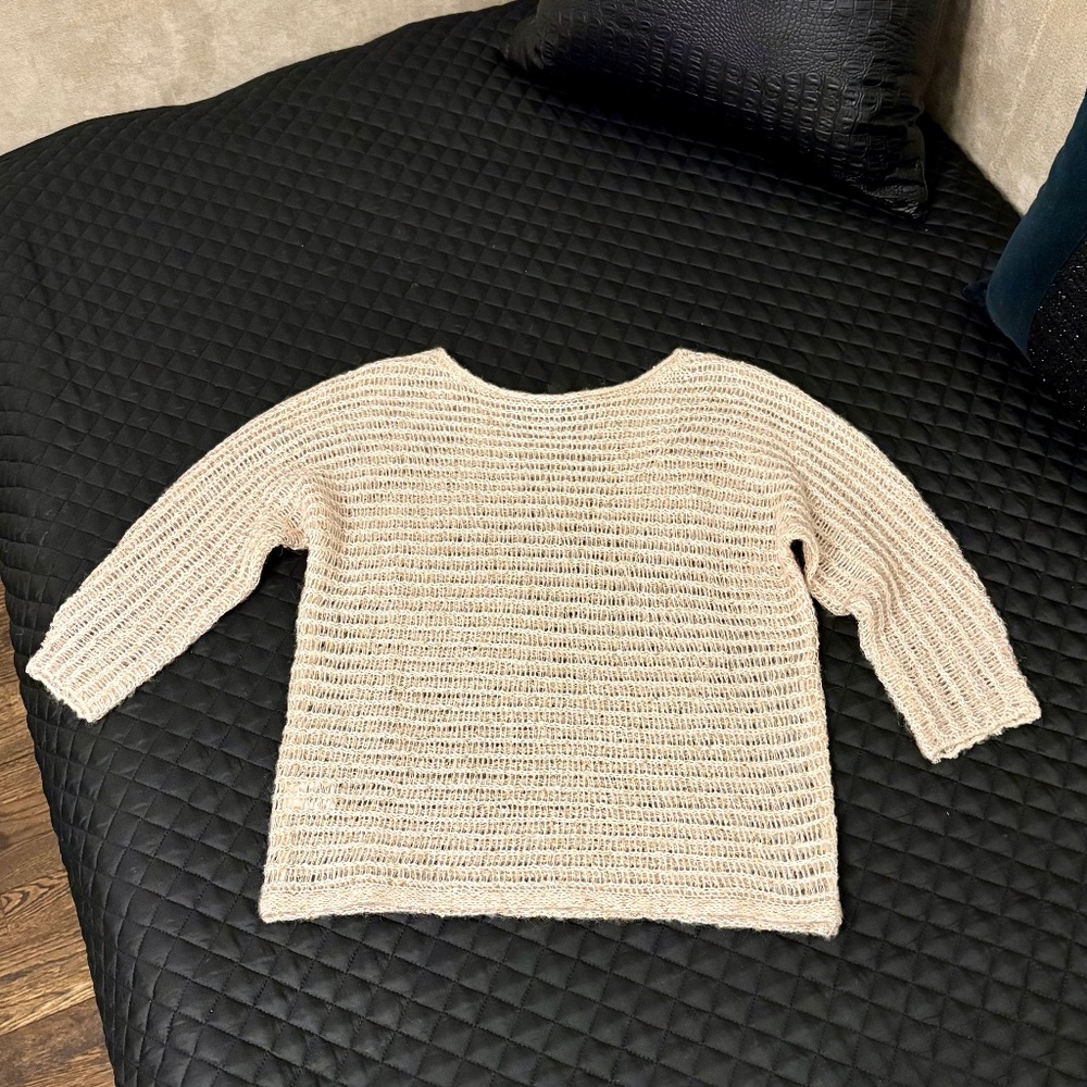 Ann Taylor Petite Cream Open Stitch Gold Sequin Sweater, Size XXS P